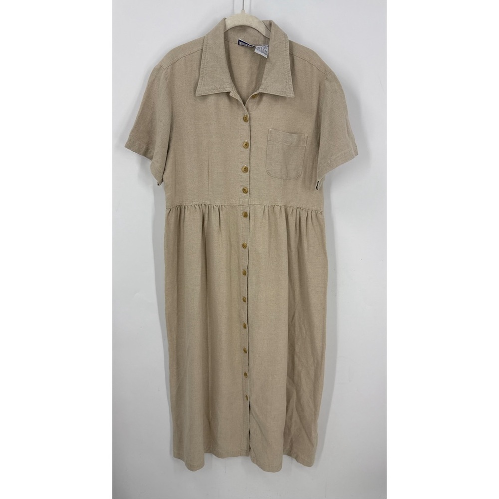Erika and Co. vintage cotton linen blend relaxed fit, lagenlook midi dress L